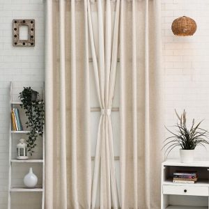 White & Brown 3 Pieces Striped Window Curtains