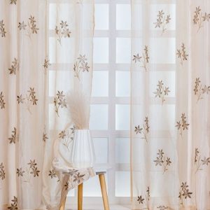 Gold-Toned & Black 2 Pieces Floral Embroidered Sheer Door Curtain