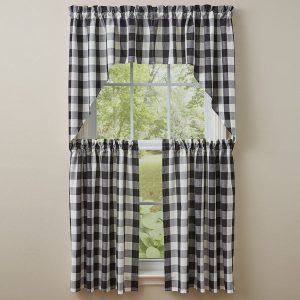 Wicklow Buffalo Check Black & Cream Tier Curtain & Table Linens