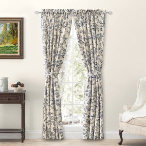 Waverly Gardens Tailored Pair with Tiebacks Indigo