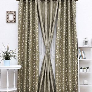 Olive Green & White 3 Pieces Floral Printed Room Darkening Door Curtains
