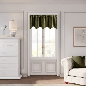 Premium Velvet Lined Scalloped Valance Olive