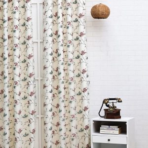 Beige & Red Floral Room Darkening Eyelet Long Door Curtain
