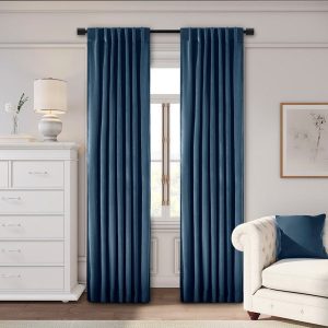 Premium Velvet Rod Pocket & Back Tab Panels Farmhouse Blue