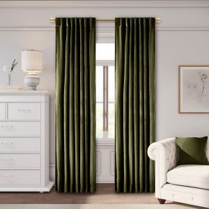 Premium Velvet Rod Pocket & Back Tab Panels Olive
