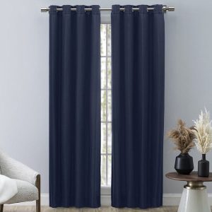 Grasscloth Lined Grommet Panel Navy