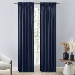 Grasscloth Lined Pinch Pleated Drapery Navy