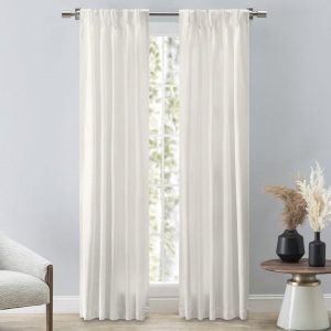 Grasscloth Lined Pinch Pleated Drapery White
