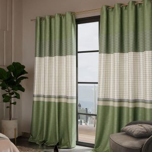 Versailles Olive Green & Cream-Coloured Set of 2 Geometric Door Curtains