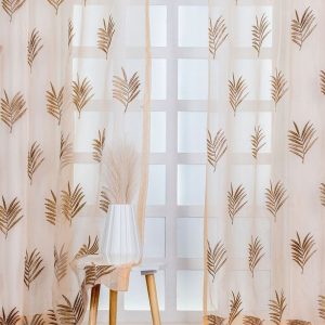 Brown Set of 2 Floral Sheer Door Curtain
