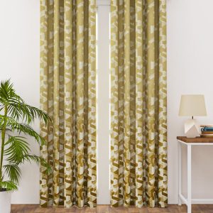 Green & Cream Set of 2 Geometric Long Door Curtain
