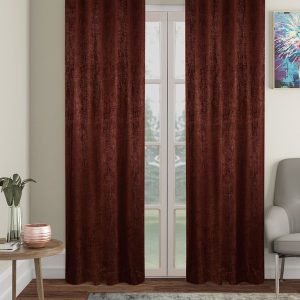 Coffee Brown 2 Pieces Abstract Textured Black Out Long Door Curtains