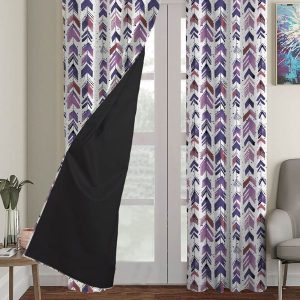 Set Of 2 Multicoloured Geometric Black Out Door Curtain