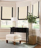 Cordless Taupe Blackout Roman Shade with Black Ribbon Border