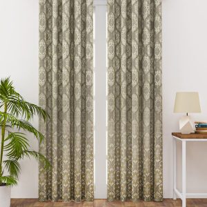 Grey & Cream-Coloured Geometric Long Door Curtain