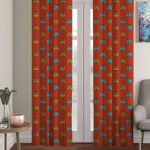 Red & Blue Set of 2 Black Out Long Door Curtain
