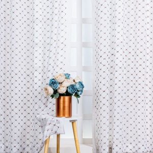 White & Brown 2 Pieces Abstract Printed Linen Sheer Door Curtains