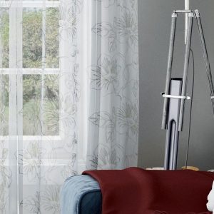 White & Beige Set of 2 Floral Sheer Long Door Curtain