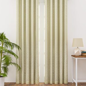 White & Beige Set of 2 Floral Long Door Curtain