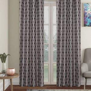 Grey & Brown 2 Pieces Geometric Black Out Long Door Curtains