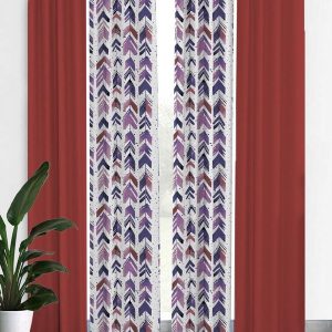 Maroon & White Set of 4 Black Out Door Curtain