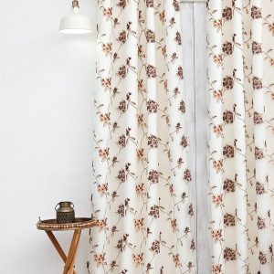 Brown & White Floral Black Out Long Door Curtain