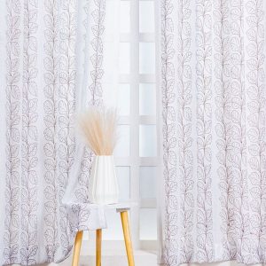 White & Brown 4 Pieces Sheer Door Curtains