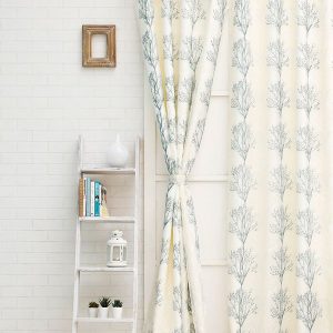 Turquoise Blue & White Floral Black Out Long Door Curtain