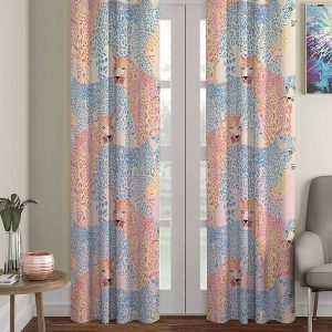 Blue & Pink Set of 2 Black Out Long Door Curtain