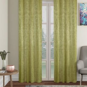 Olive Green 2 Pieces Abstract Textured Black Out Long Door Curtains