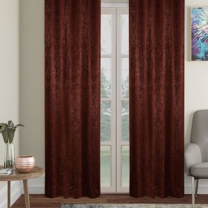 Coffee Brown 2 Pieces Printed Black Out Long Door Curtains
