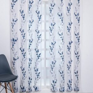 White & Blue Set of 2 Ethnic Motifs Sheer Window Curtain