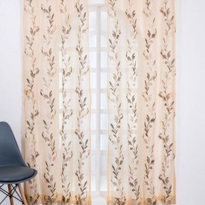 Brown Set of 2 Ethnic Motifs Sheer Long Door Curtain