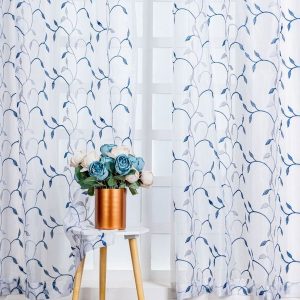 White & Blue Set of 2 Ethnic Motifs Sheer Door Curtain