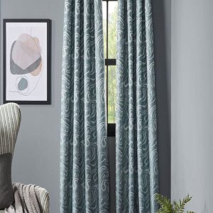 Teal & White 2 Pieces Printed Black Out Long Door Curtain