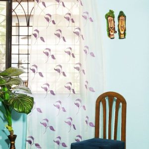 White & Purple Ethnic Motifs Printed Sheer Window Curtain