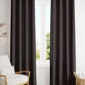 Set Of 2 Coffee Brown Black Out Long Door Curtain