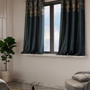 Olive Green & Gold-toned 2 Pieces Ethnic Motifs Printed Window Curtains