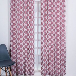 Red & Off White 4 Pieces Linen Long Door Curtain