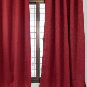 Maroon 2 Pieces Black Out Window Curtains