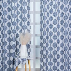 White & Grey 4 Pieces Ethnic Motifs Sheer Long Door Curtains