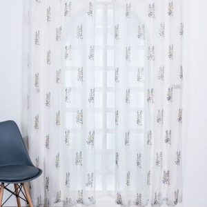 White & Grey 2 Pieces Embroidered  Sheer Long Door Curtains