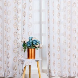 White & Gold-Toned Set of 2 Abstract Printed Linen Sheer Door Curtain