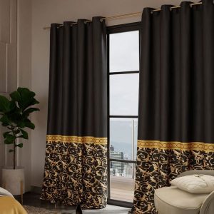 Versailles Black & Gold-Toned Set of 2 Ethnic Motifs Door Curtains