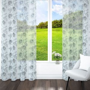 Set of 2 Floral Printed Tissue Sheer Window Curtain