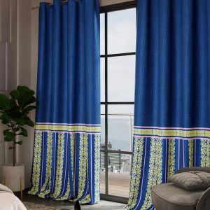 Versailles Blue Set of 2 Geometric Long Door Curtains