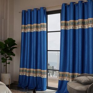 Versailles Navy Blue & Cream-Coloured Set of 2 Ethnic Motifs Door Curtains
