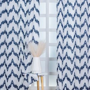 White & Grey Set of 2 Abstract Printed Linen Sheer Long Door Curtain