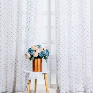 White & Grey 2 Pieces Abstract Printed Linen Sheer Door Curtains