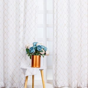 White & Gold Toned 4 Pieces Geometric Printed Linen Door Curtains